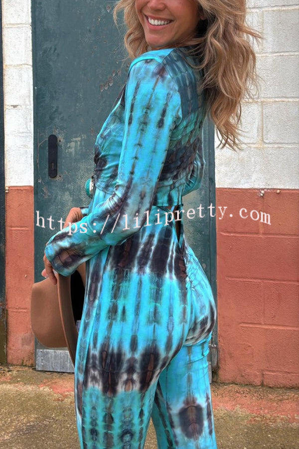 Exclusive Style Tie-dye Print Long Sleeve Tie-up Crop Cardigan