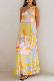 Lilipretty® Unique Summer Print One Shoulder Resort Maxi Dress