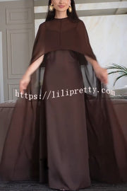 Moonlit Muse Sheer Chiffon High Low Cape Slip Maxi Dress