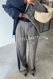Nayla Plaid Contrast Color Belted Long Sleeve Lapel Blazer and Pocketed Wide Leg Pants Set