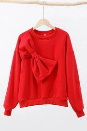 Solid Color Round Neck Long Sleeve Bow Loose Sweatshirts