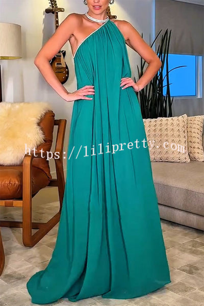 Elly One Shoulder Rhinestone Details Removable Belt A-line Maxi Dress