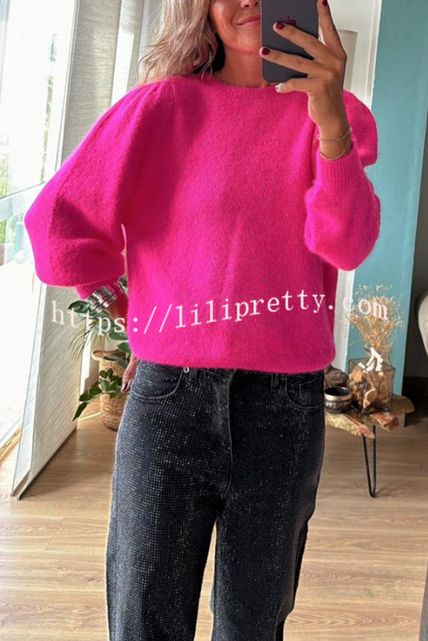 Bright Winter Day Knit Solid Color Wide Neck Relaxed Sweater