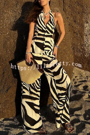 Zebra Print Casual Pocket Wide-leg Pants