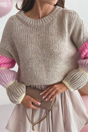 Stylish Loose-fitting Color-blocked Long-sleeved Knit Sweater