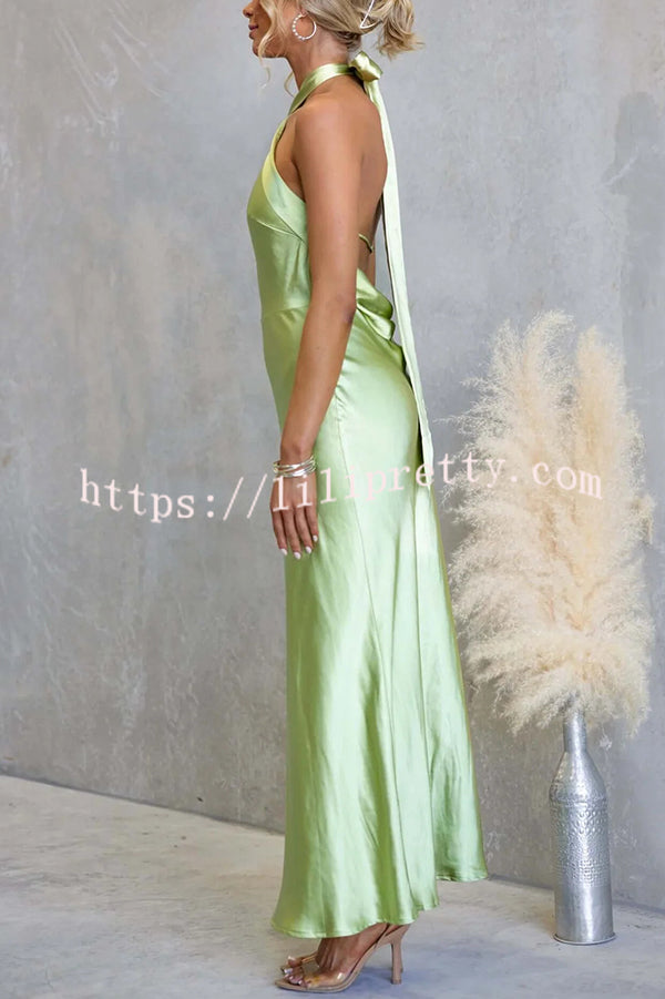 Satin Fashion Halter Backless Slim Elegant Maxi Dress
