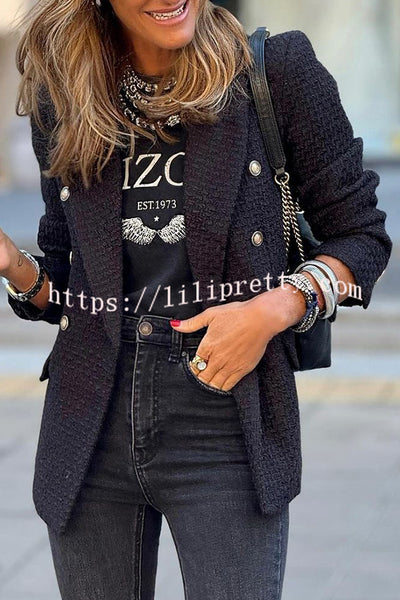 LIlipretty Classic Yet Fashionable Tweed Metal Button Lapel Blazer Jacket