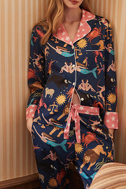 Blue Constellation Printed Home Long Sleeved Two-piece Set