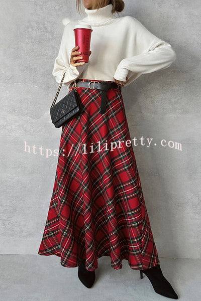 Lilipretty Field of Dreams Plaid Elastic Waist Side Pocket Maxi Skirt