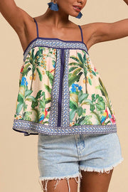 Tropical Print Casual Halter Backless Loose Top