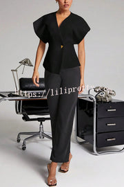 Fashion Button V-neck Asymmetrical Suit Vest