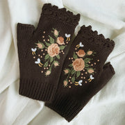 Lilipretty Hand Embroidered Gloves Women's Knitted Gloves Flower Gloves