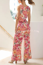 Lilipretty Truly Darling Floral Square Neck Tank and High Rise Wide Leg Pants Set