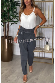 Busy As Usual High Rise Button Waist Pocket Tapered Pants