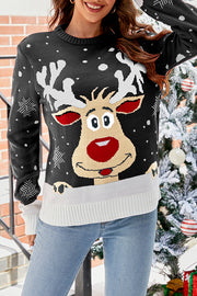 Lilipretty Christmas Print Crew Neck Long Sleeve Sweater