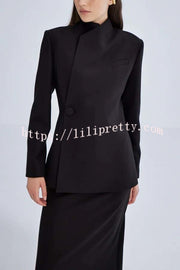 Fashionable Leader One Button Stand Collar Long Sleeve Blazer Jacket