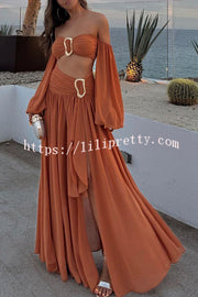 Vacation Chic Chiffon High Rise Flowy Asymmetrical Drape Maxi Skirt