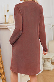 Solid Color Loose Long-sleeved Casual Knitted Mini Dress