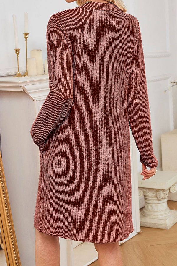 Solid Color Loose Long-sleeved Casual Knitted Mini Dress