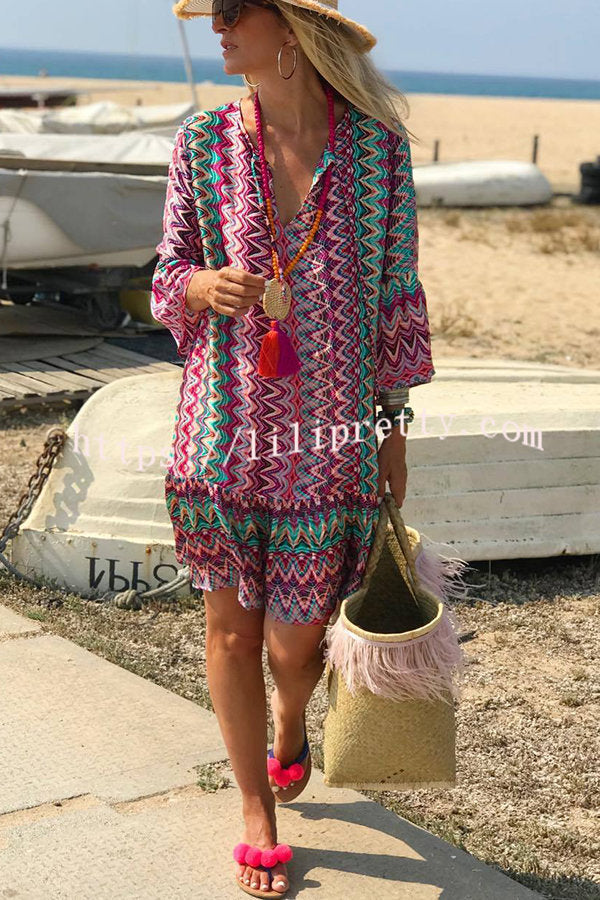 Hailee Colorful Water Ripple Print Casual Beach Mini Dress