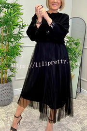 Fenna Ribbed Sequin Trim Batwing Sleeve Sweater and Pleated Tulle Stretch Tank Midi Dress Two-piece Set