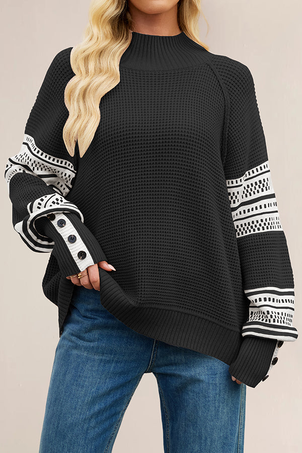 Stylish Color-blocked Loose Long-sleeved Knit Sweater