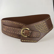 Vintage Faux Leather Rivet Pin Buckle Wide Belt