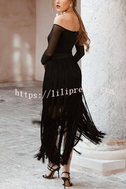 Elegant Tassel Hem Elastic Waist Casual Maxi Skirt