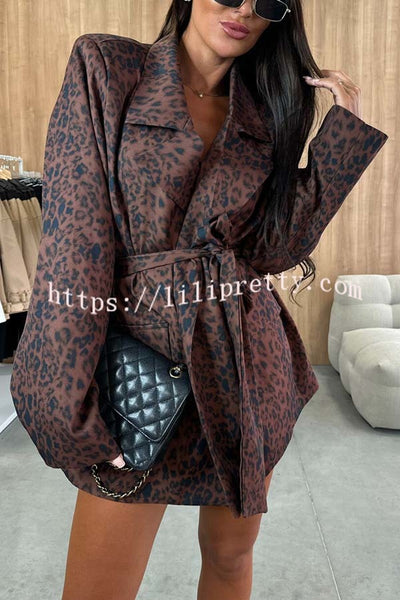 Ashley Leopard Print Belted Pocket Lapel Loose Blazer and High Rise Skorts Set
