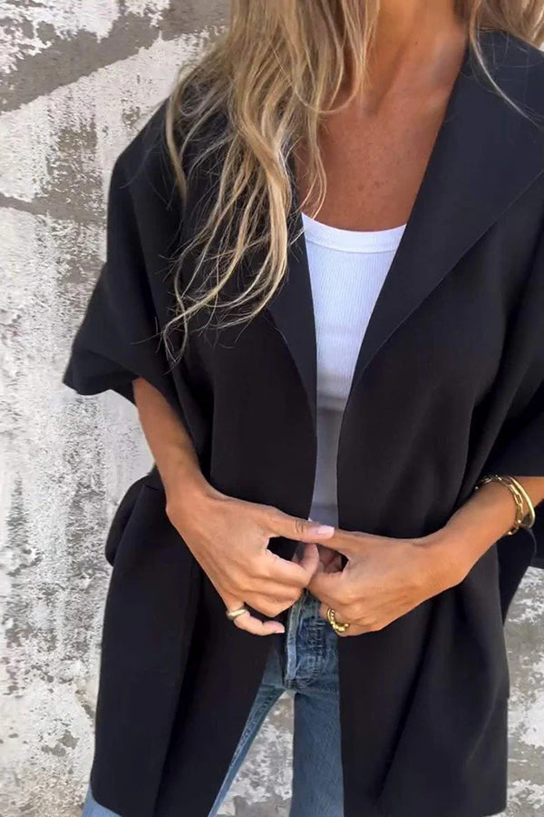 Solid Loose Pocket One Piece Hooded Cape Jacket