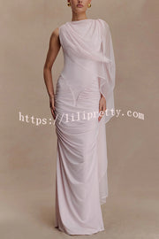 Fashionable Mesh Shawl Sleeveless Slim Fit Pleated Maxi Dress