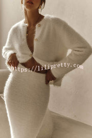Solid Color Long-sleeved Button-pocket Knitted Jacket and Elegant Long Skirt Set