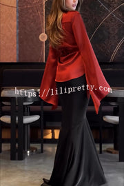 Jenny Satin High Rise Elastic Waist Flare Maxi Skirt