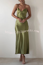 Satin Elegant Sling Backless Lace-Up Midi Dress