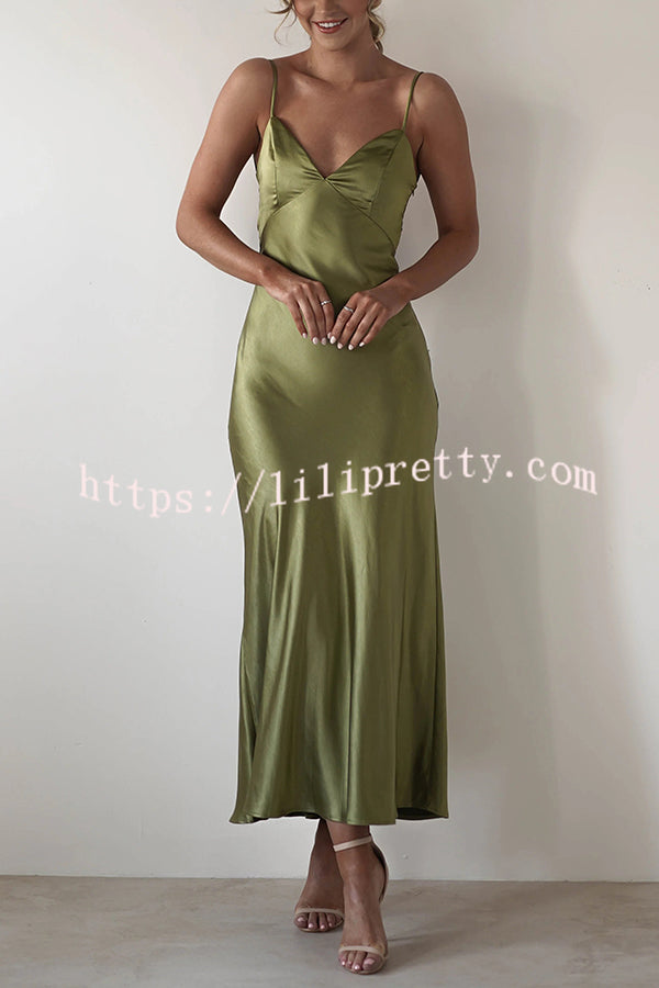 Satin Elegant Sling Backless Lace-Up Midi Dress