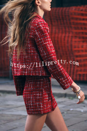 Tweed Plaid Textured Long-sleeved Casual Pocket Jacket