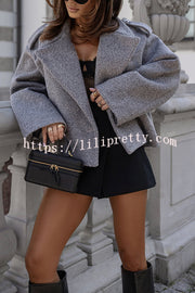 Fashionable British Lapel Long Sleeve Crop Jacket