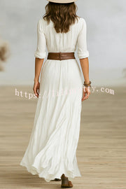 Fashion Lapel Single-breasted Waist Shirt-style Maxi Dress