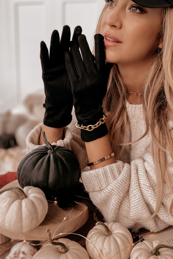 Faux Suede Gloves with Saddle Chain