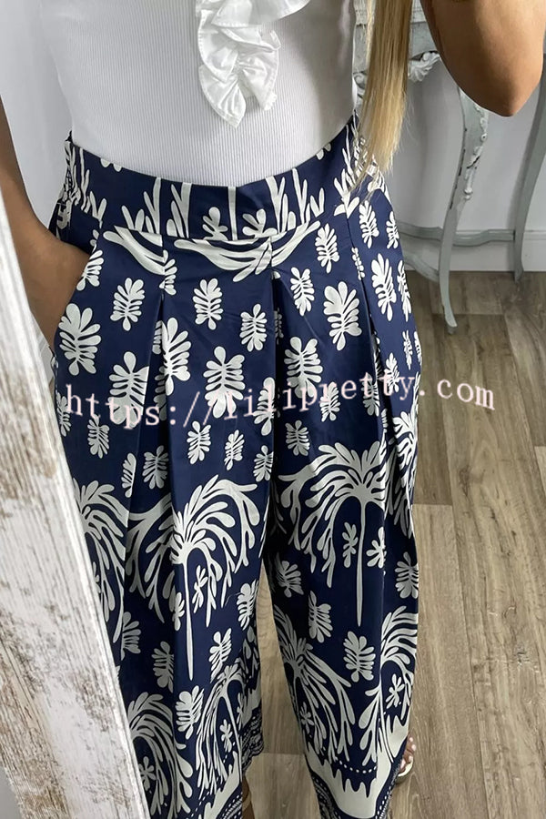 Unique Print Elastic Waist Loose Pocket Holiday Wide Leg Pants