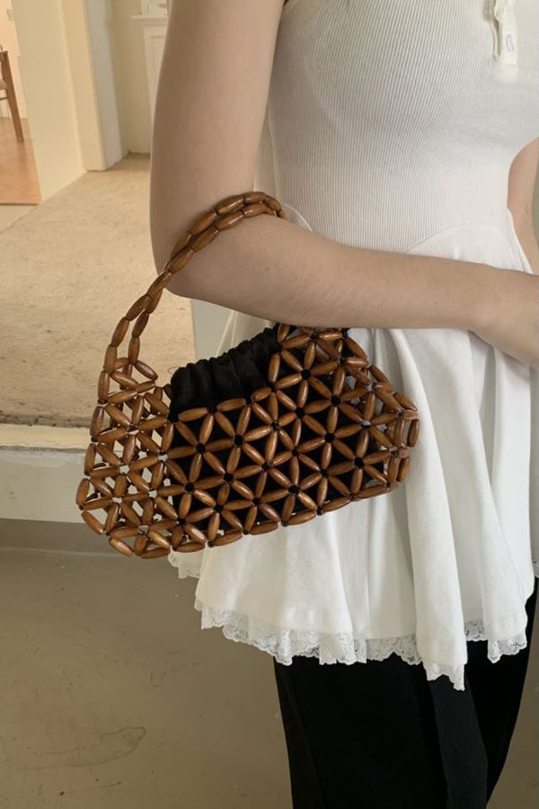 Wood Beaded Cutout Tote Bag