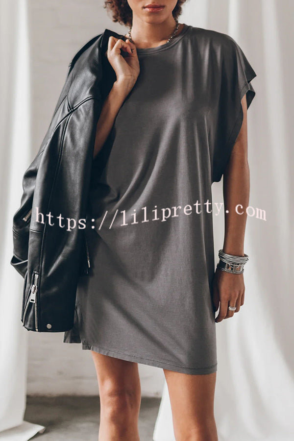 Absolutely Comfortable Cotton Blend Batwing Loose T-shirt Mini Dress