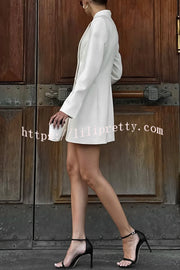 Kayleen Stand V-neck Decorative Metal Button Long Sleeve Pocket Blazer Mini Dress