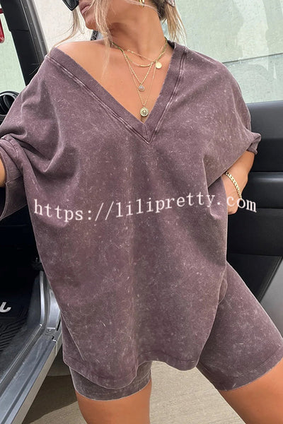 Lilipretty Serena Cotton Blend Oversized T-Shirt and Cropped Stretch Cycling Pants