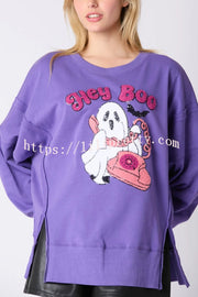 Halloween Cartoon Ghost Sequin Loose Casual Sweatshirt