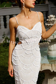 Own It Pearl Sequin Embellished Sexy Backless Cutout Strap Maxi Dress