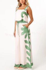 Lilipretty® Stylish Printed Sleeveless Tank Top and Pocket Elastic Waist Wide Leg Pants Set