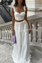 Fashionable Suspender Slim-fit Top and Elastic Waist Stitching Elegant Maxi Skirt Set
