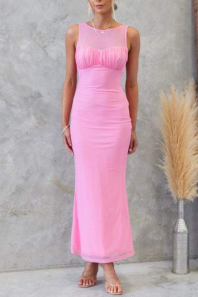 Solid Color Sleeveless Round Neck Slim Sexy Maxi Dress