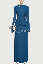 Stylish Long-sleeved Slim-fit Pleated Elegant Maxi Dress